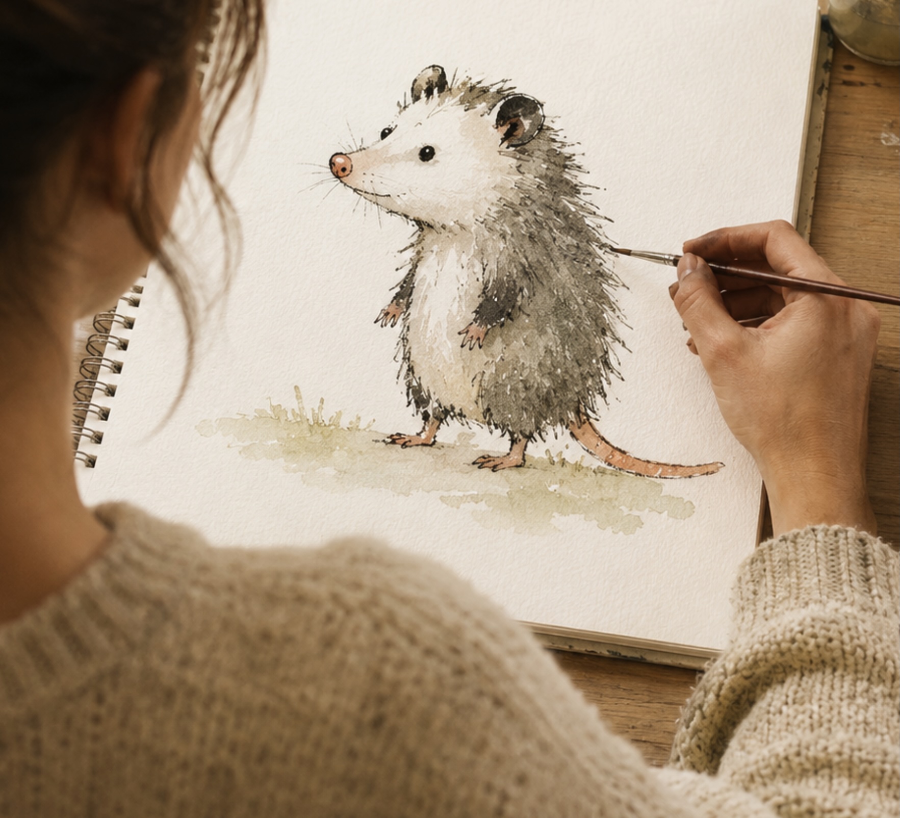 An artist working at a desk